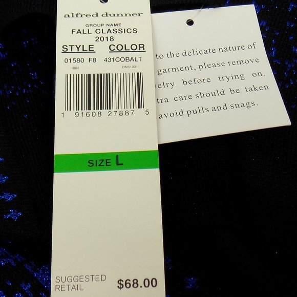 Alfred Dunner Sparkle Metallic Cobalt Blue Sweater With Faux Inside Top Sz L NWT - Picture 7 of 8